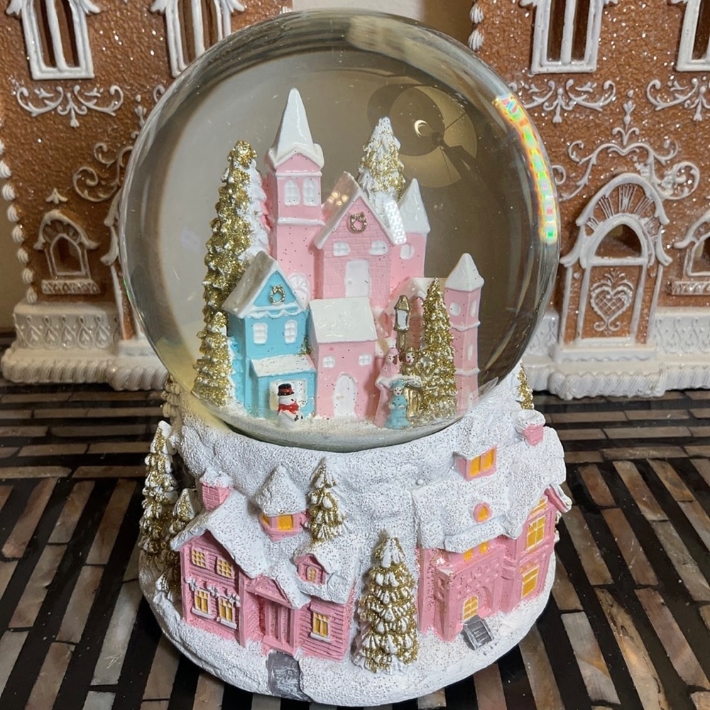 ISO Pink & Gold Christmas Musical Snowglobe - Picture 1 of 1